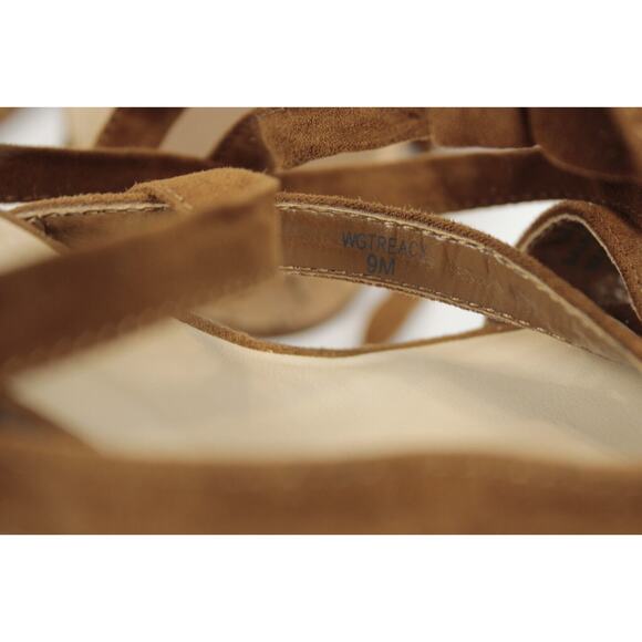 Guess Treacy Wedge Faux Suede Shoes Women 9 Platform Cork Heel Strappy Brown - Picture 6 of 12